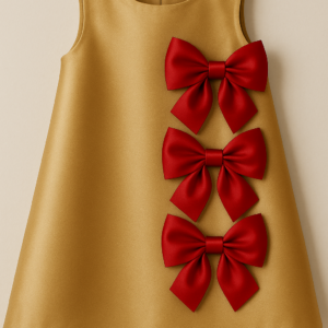 Vestido Laços de Encanto Dourado com vermelho